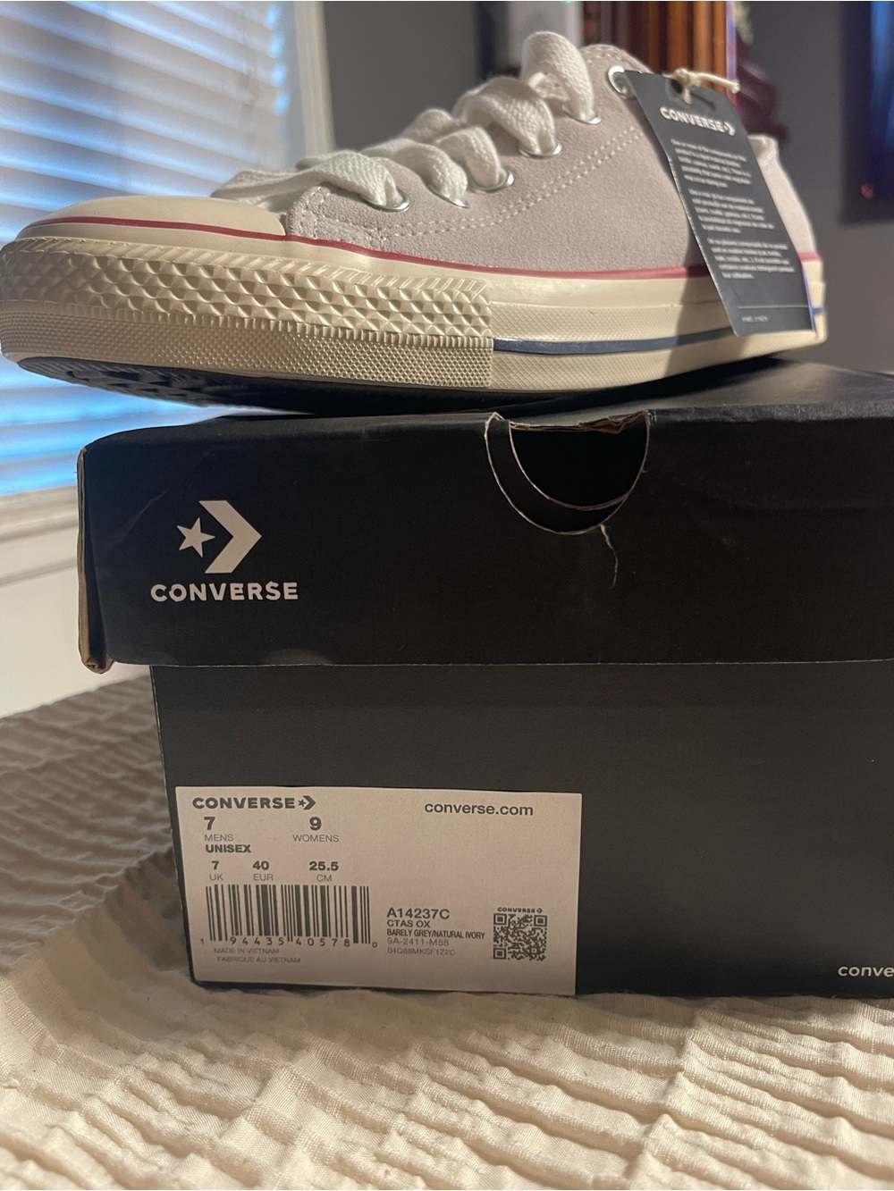 Converse Low Top Canvas Sneakers in White with Red and Blue Trim